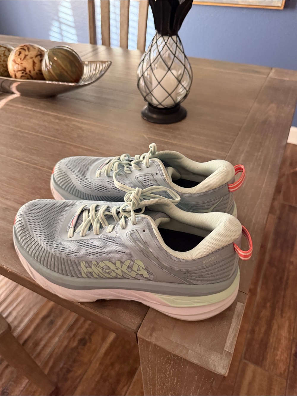 Hoka Women's Pale Blue Running Sneakers with Pink Heel Tabs